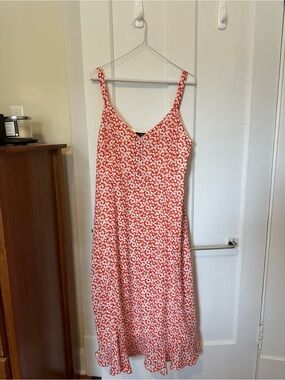 Lulu's Red Floral Slip Midi Dress with Spaghetti Straps